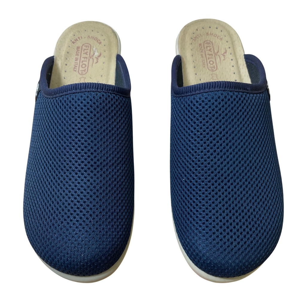 Fly Flot Womens Navy Blue Mesh Anatomic Clogs Made in Italy Size 39 US 8